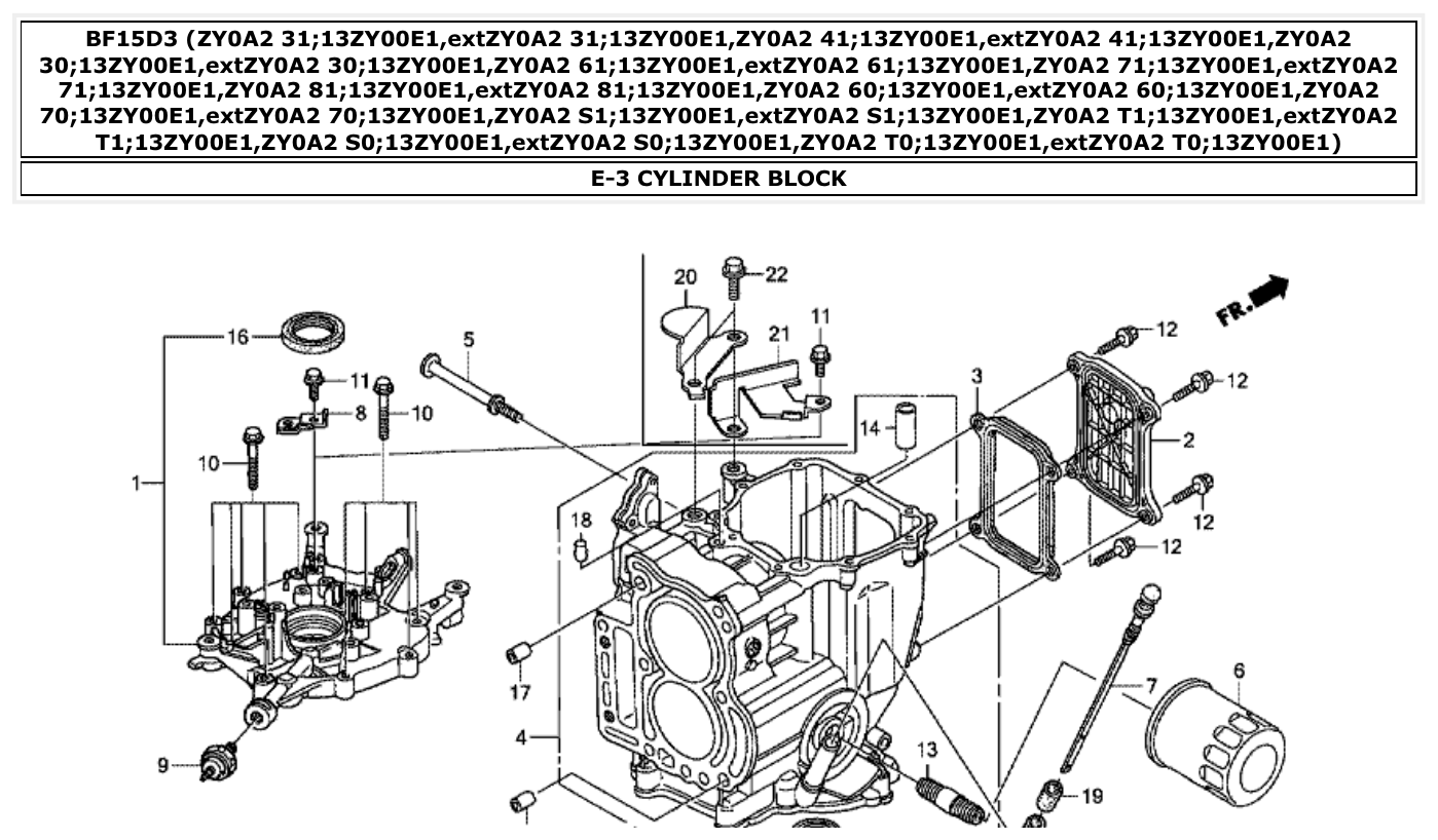 Honda BF15D3 CYLINDER BLOCK parts diagram