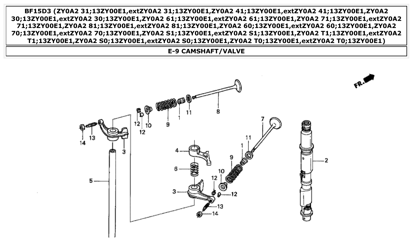 Honda BF15D3 CAMSHAFT/VALVE parts diagram