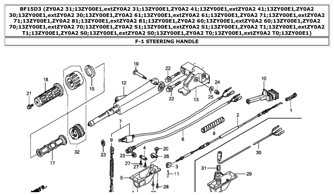 Honda BF15D3 STEERING HANDLE parts diagram