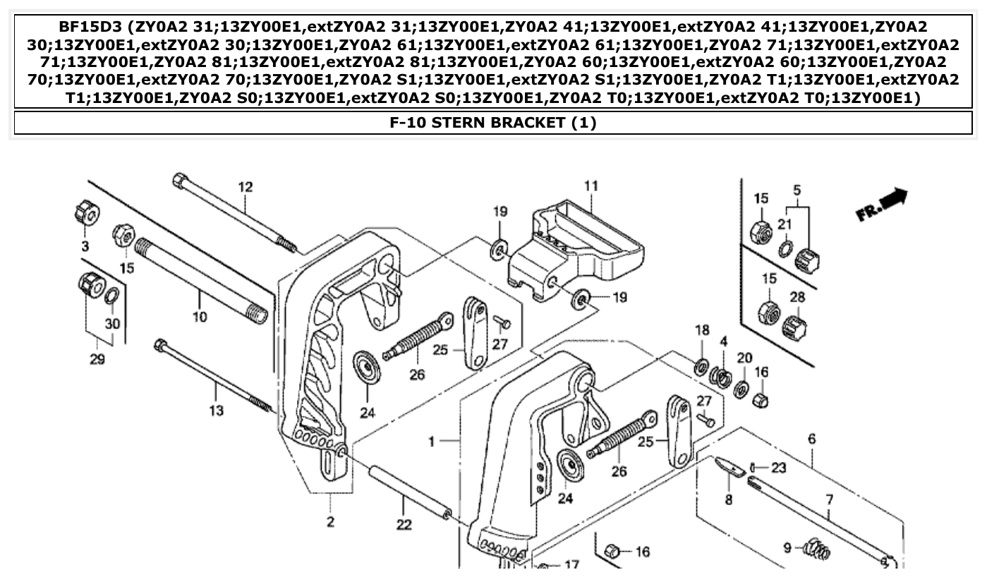 Honda BF15D3 STERN BRACKET (1) parts diagram