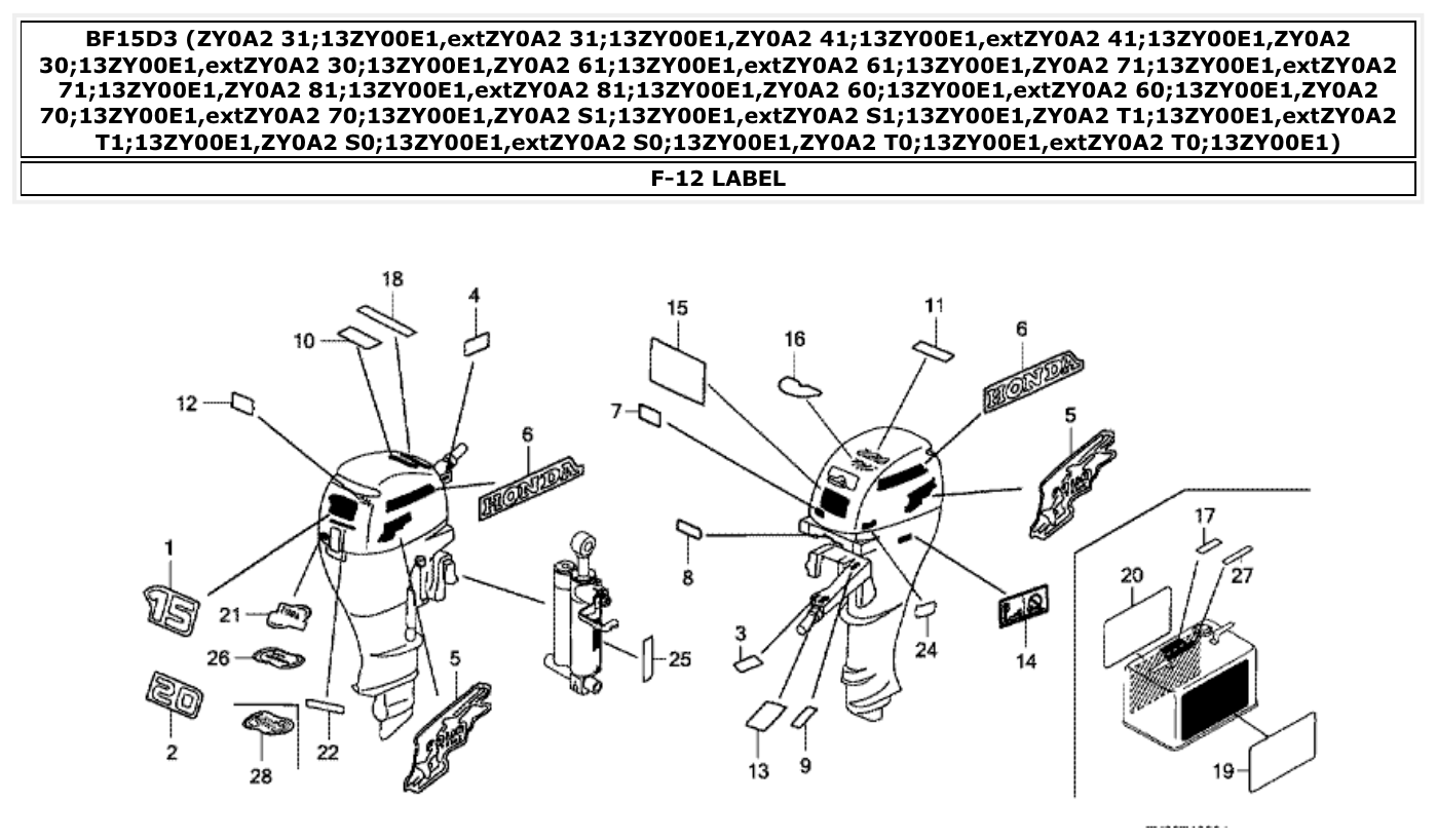 Honda BF15D3 LABEL parts diagram