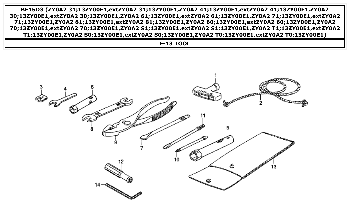 Honda BF15D3 TOOL parts diagram