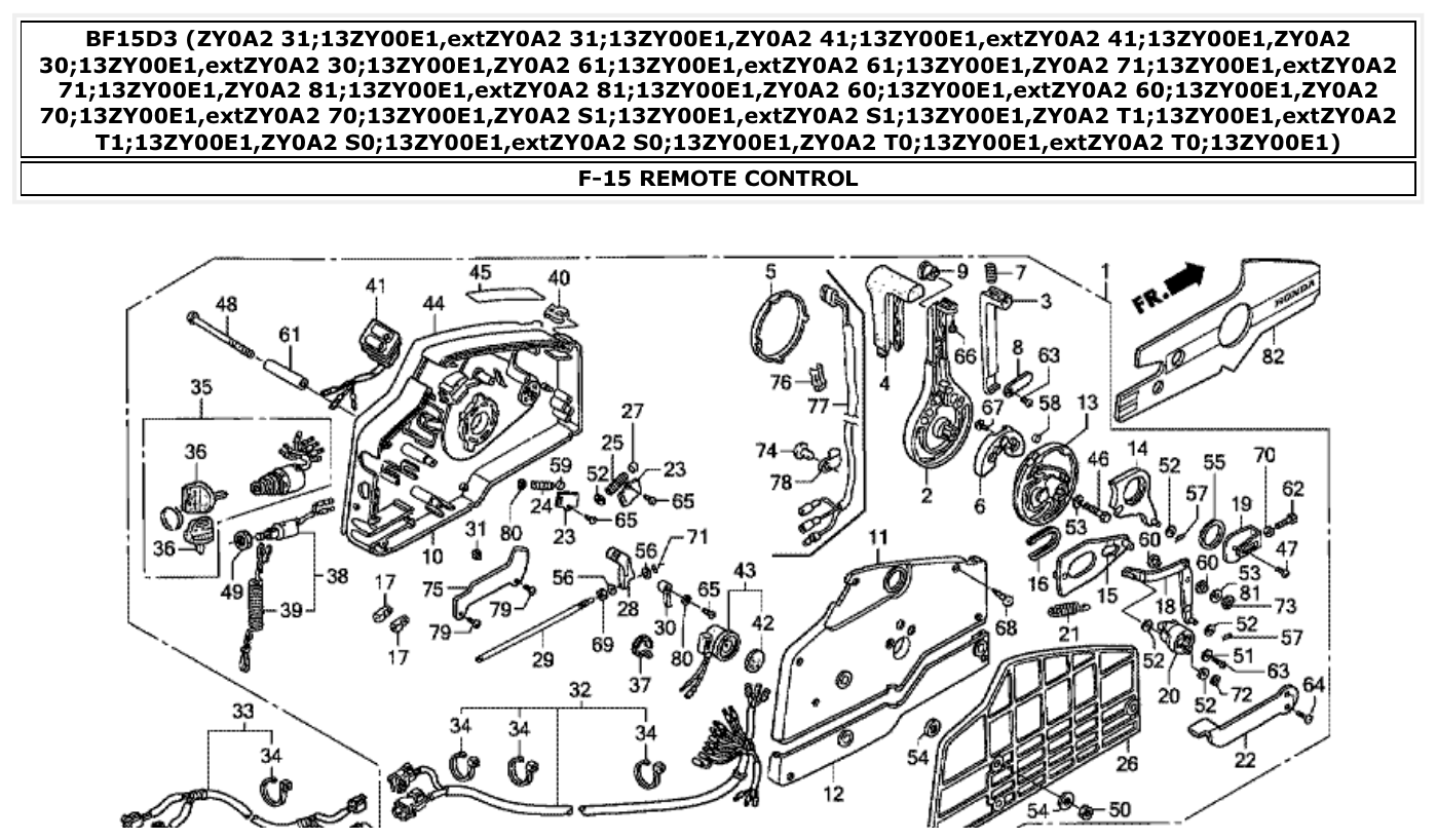 Honda BF15D3 REMOTE CONTROL parts diagram