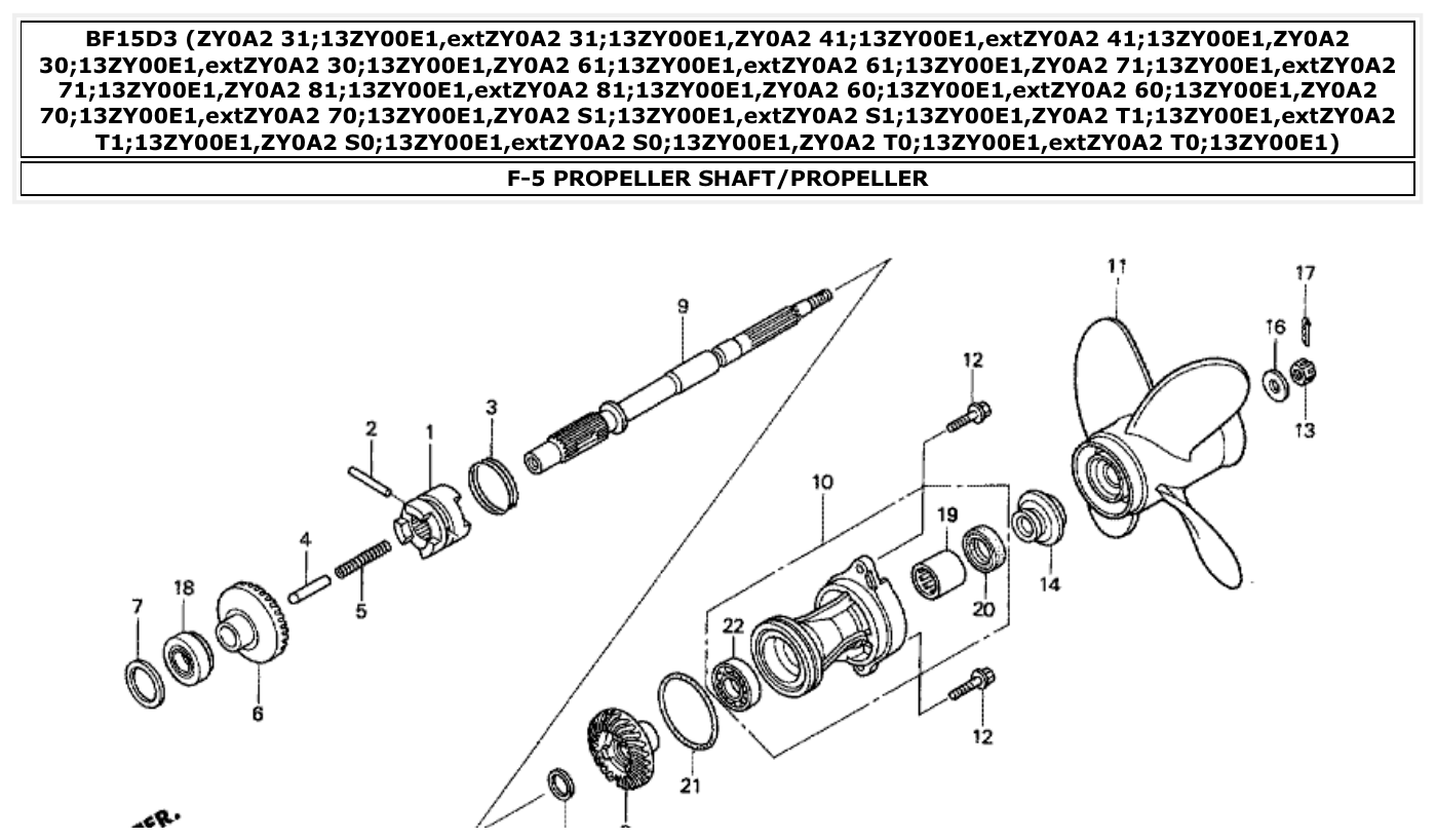 Honda BF15D3 PROPELLER SHAFT/PROPELLER parts diagram