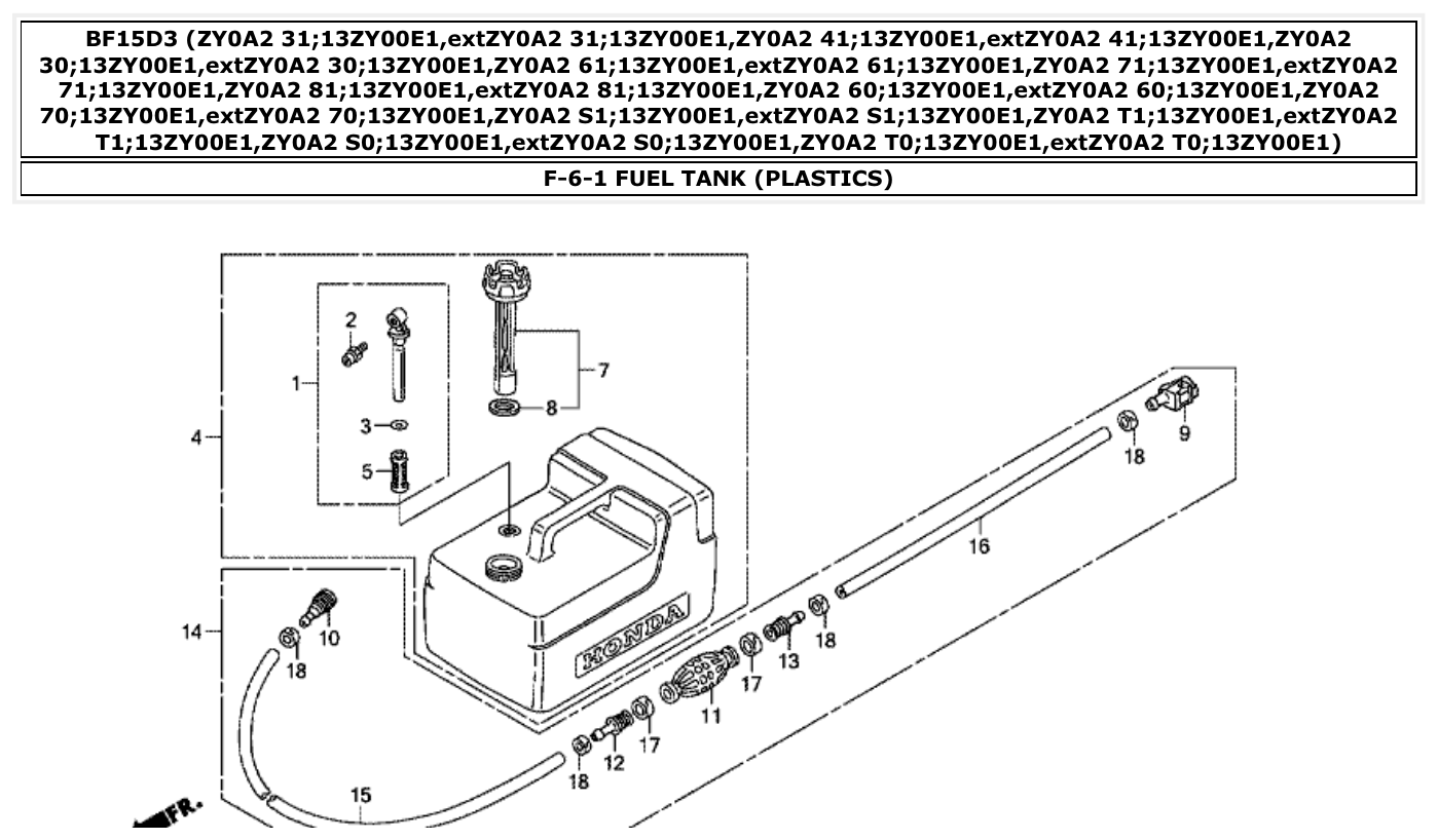 Honda BF15D3 FUEL TANK (PLASTICS) parts diagram