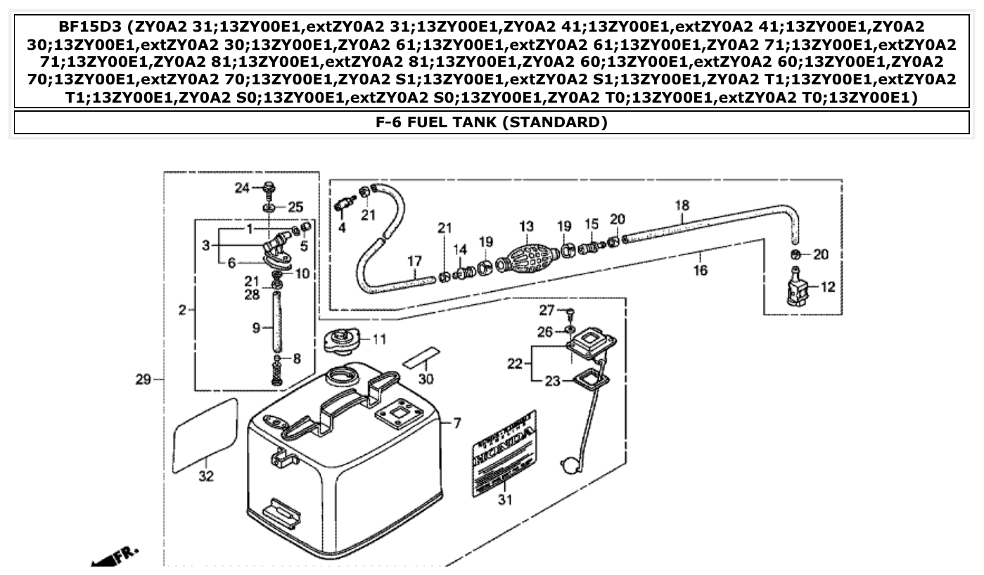 Honda BF15D3 FUEL TANK (STANDARD) parts diagram