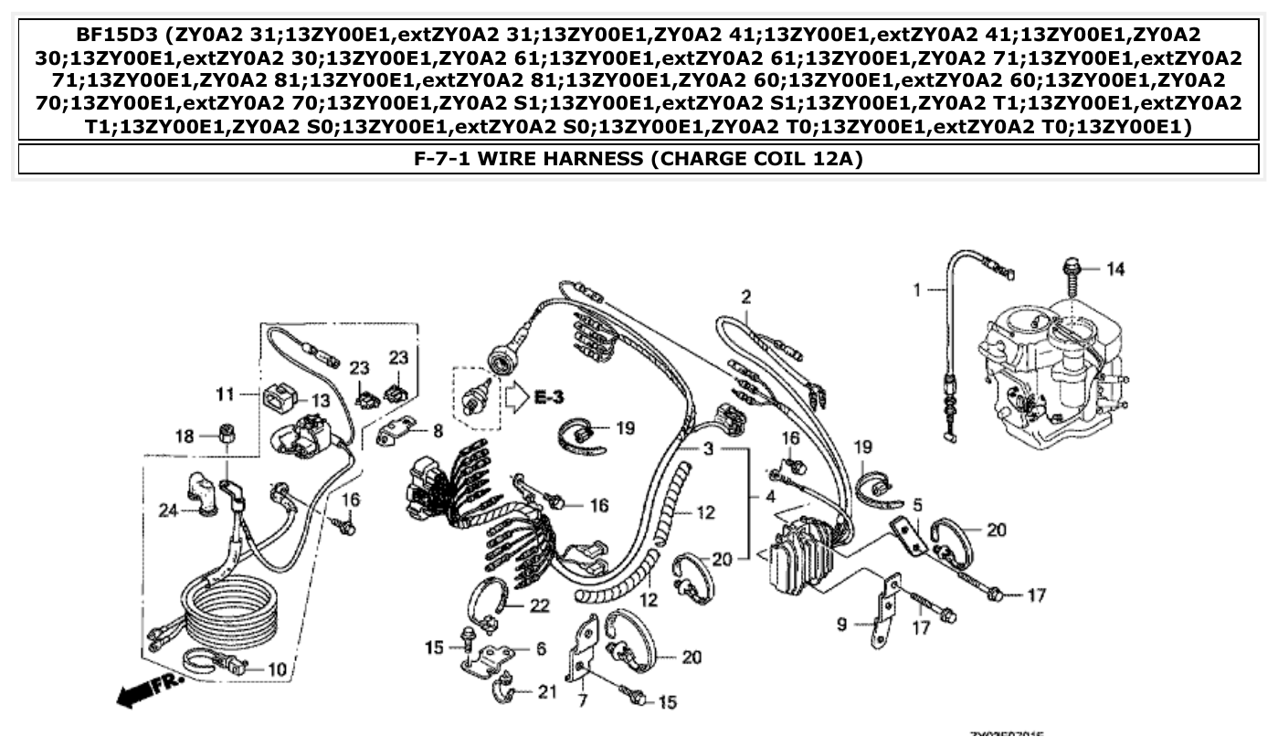 Honda BF15D3 WIRE HARNESS (CHARGE COIL 12A) parts diagram