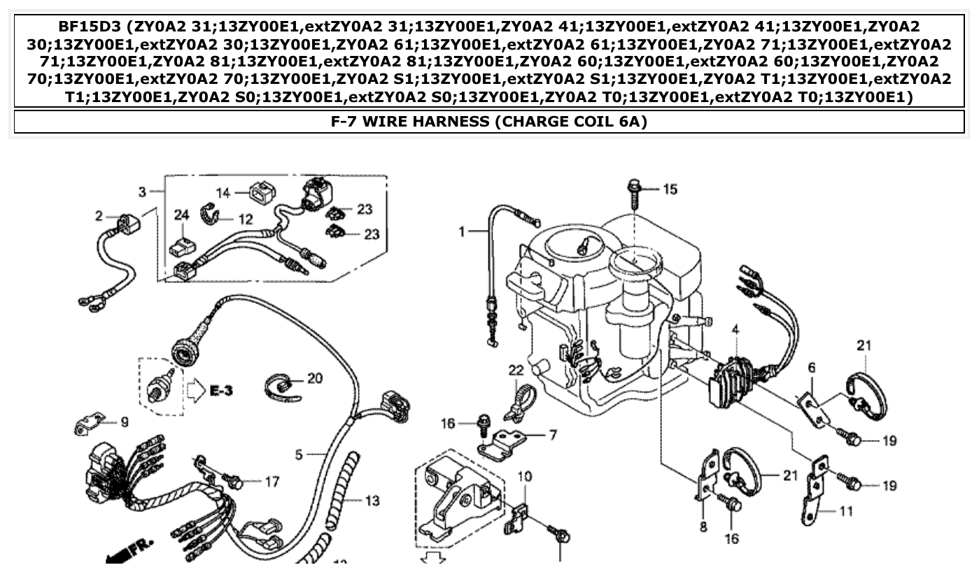 Honda BF15D3 WIRE HARNESS (CHARGE COIL 6A) parts diagram