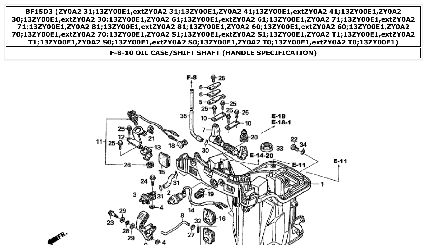 Honda BF15D3 OIL CASE/SHIFT SHAFT (HANDLE SPECIFICATION) parts diagram