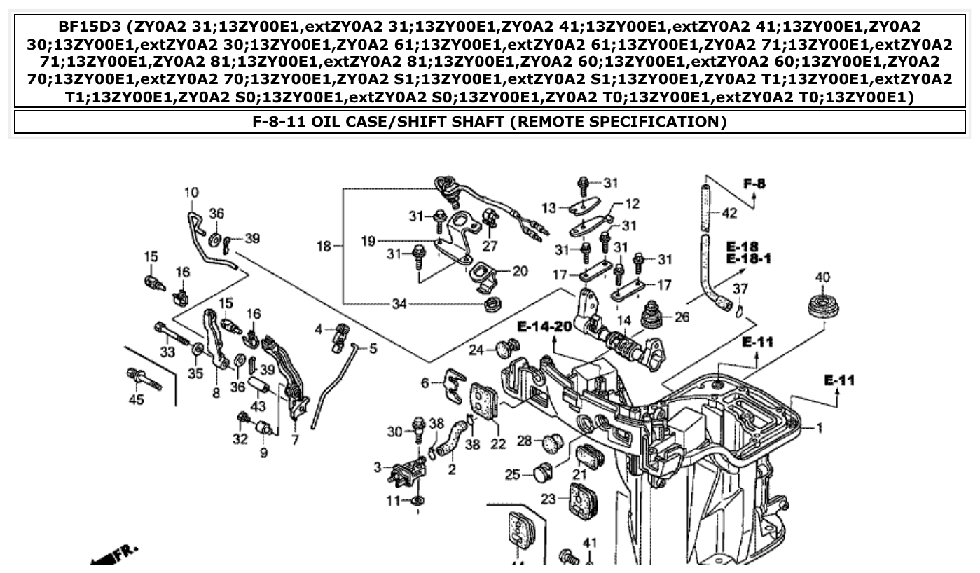 Honda BF15D3 OIL CASE/SHIFT SHAFT (REMOTE SPECIFICATION) parts diagram
