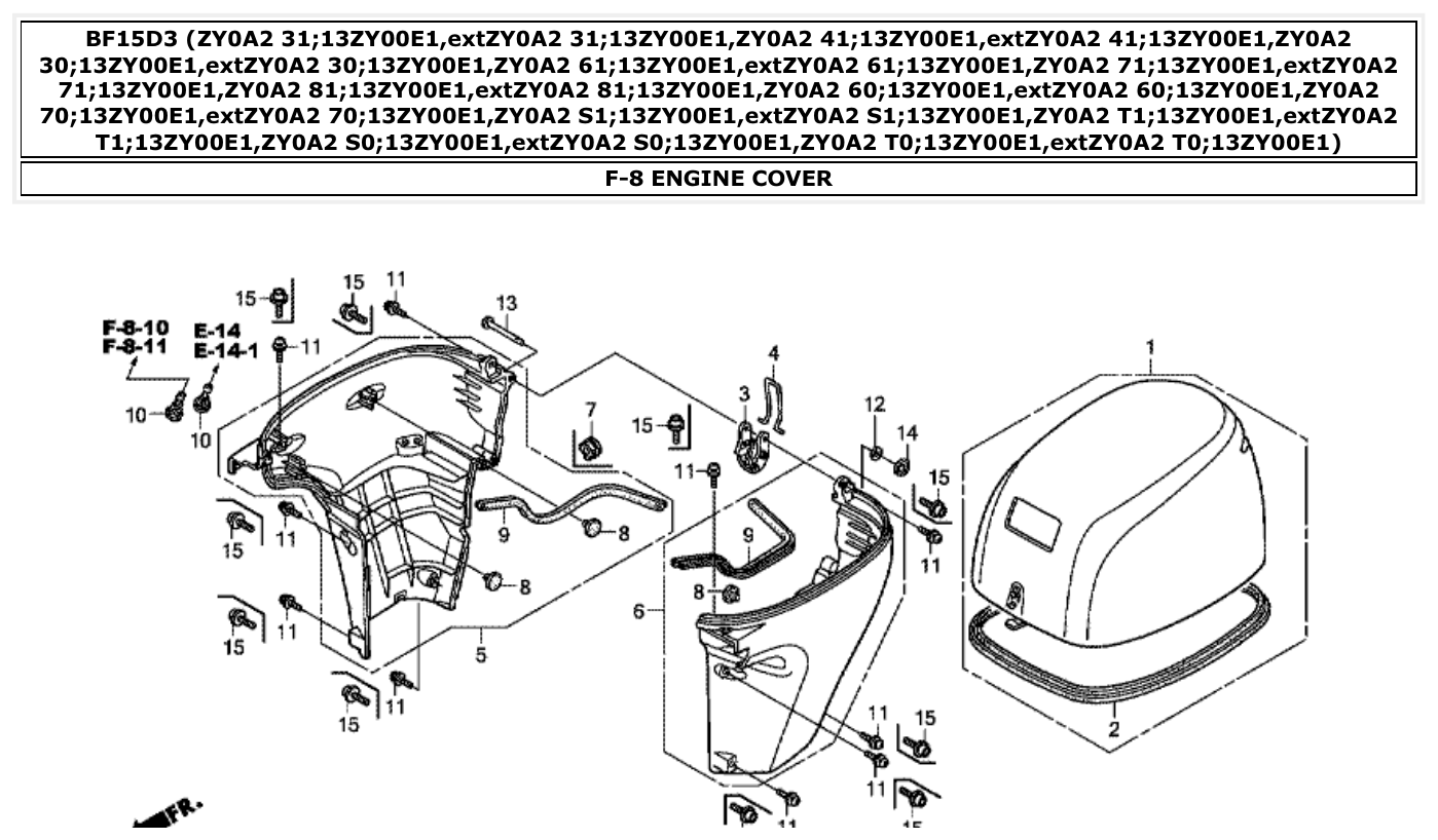 Honda BF15D3 ENGINE COVER parts diagram
