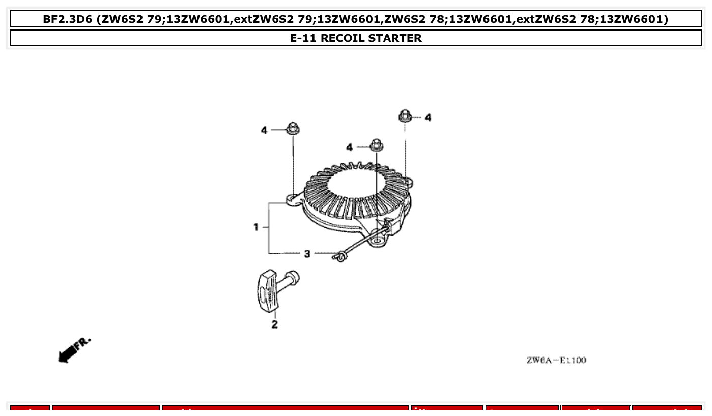 Honda BF2.3D6 RECOIL STARTER parts diagram