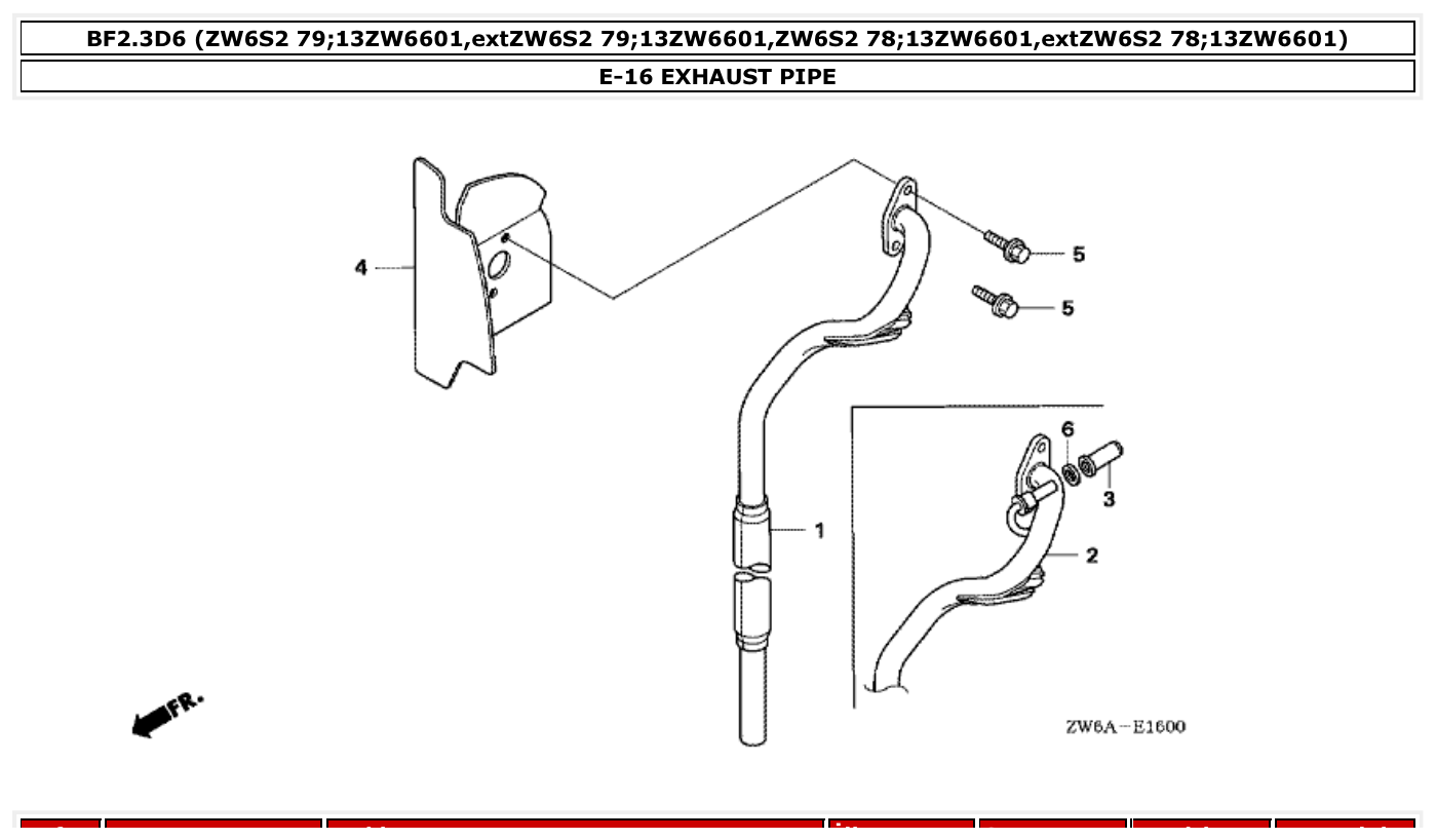 Honda BF2.3D6 EXHAUST PIPE parts diagram