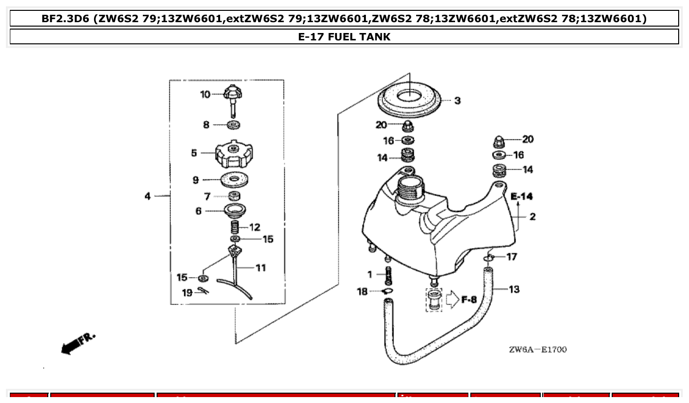 Honda BF2.3D6 FUEL TANK parts diagram