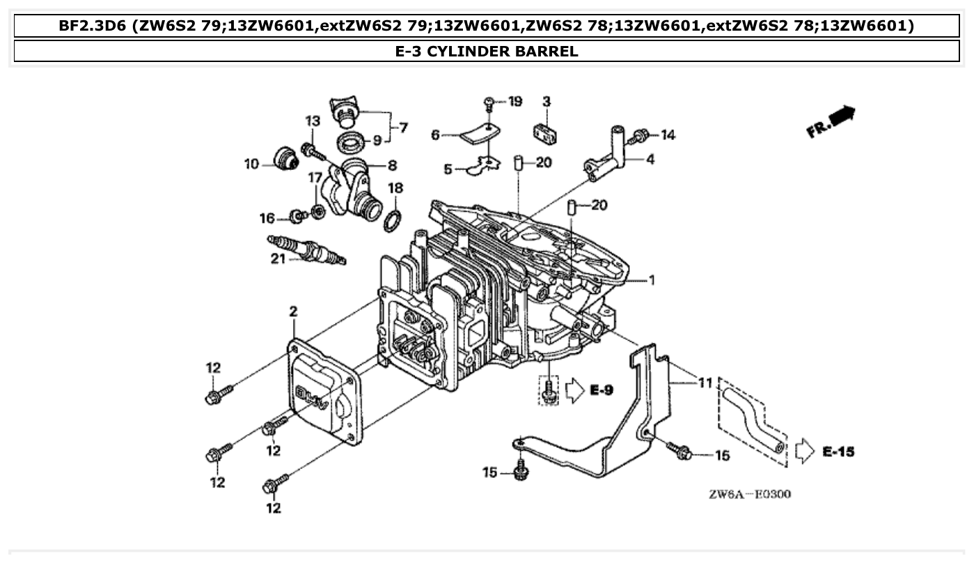 Honda BF2.3D6 CYLINDER BARREL parts diagram