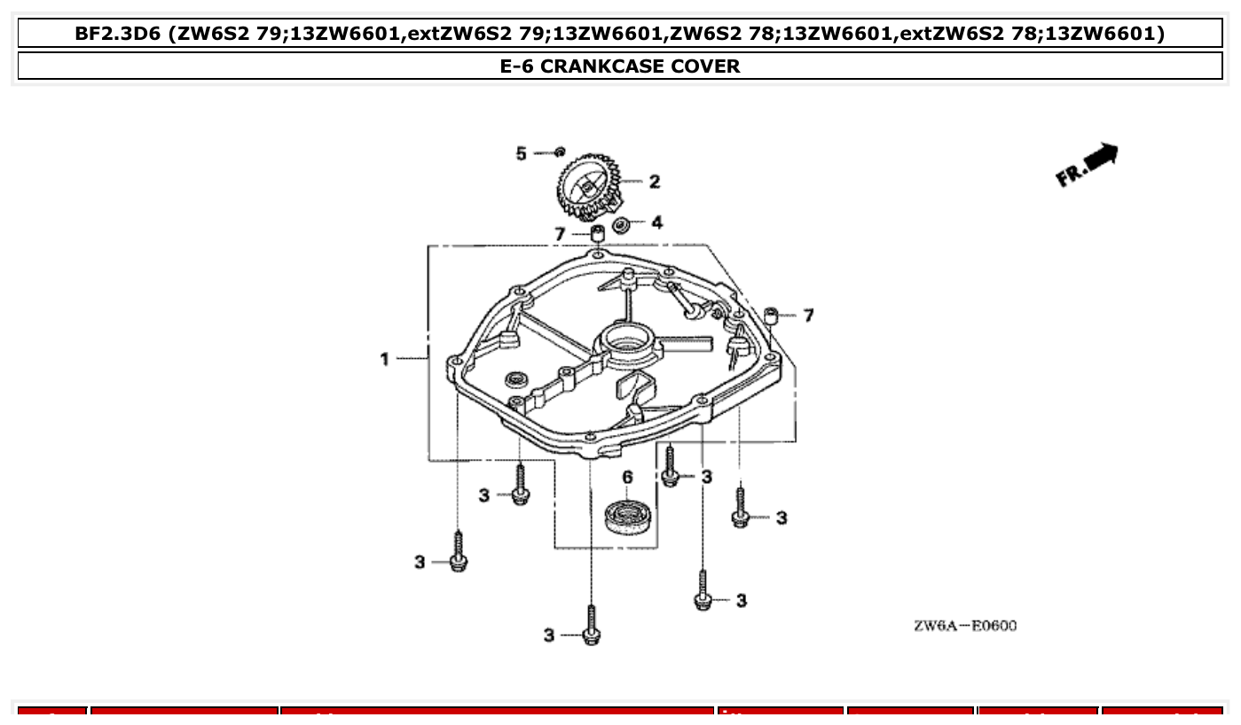Honda BF2.3D6 CRANKCASE COVER parts diagram