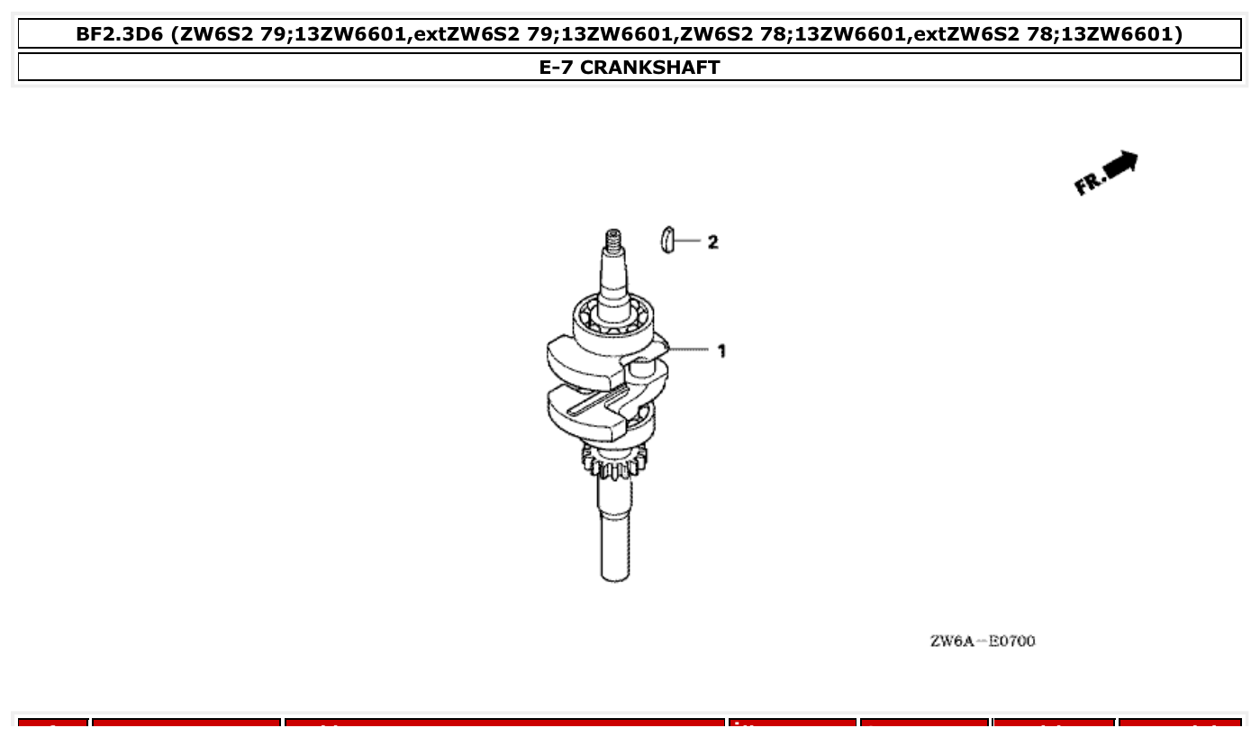 Honda BF2.3D6 CRANKSHAFT parts diagram