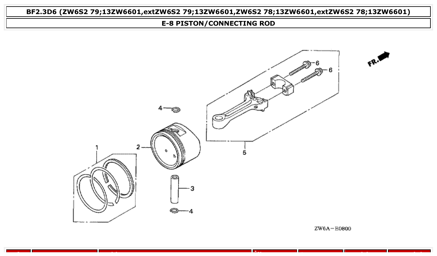 Honda BF2.3D6 PISTON/CONNECTING ROD parts diagram