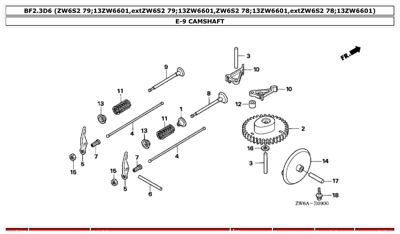 Honda BF2.3D6 CAMSHAFT parts diagram
