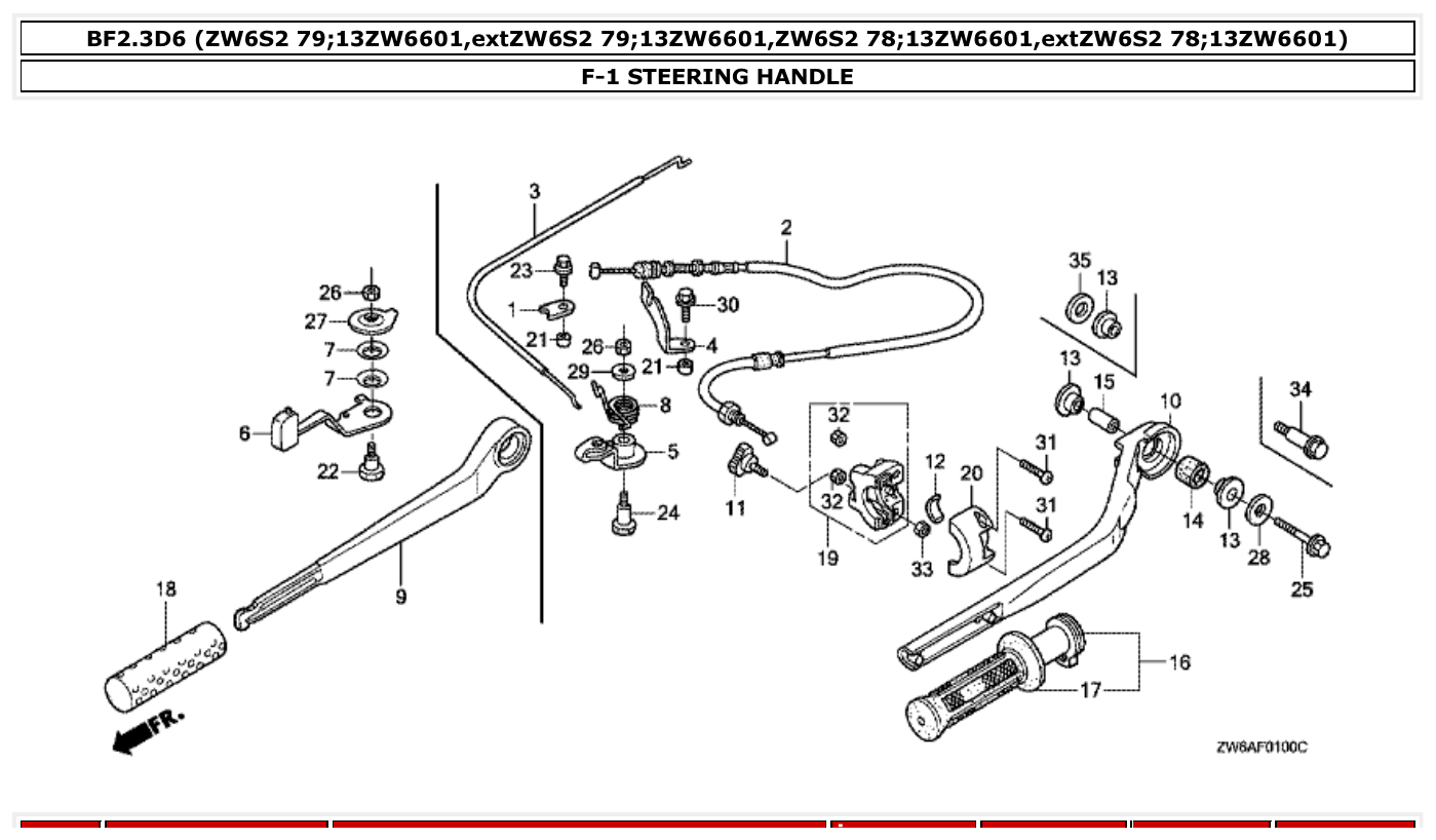 Honda BF2.3D6 STEERING HANDLE parts diagram
