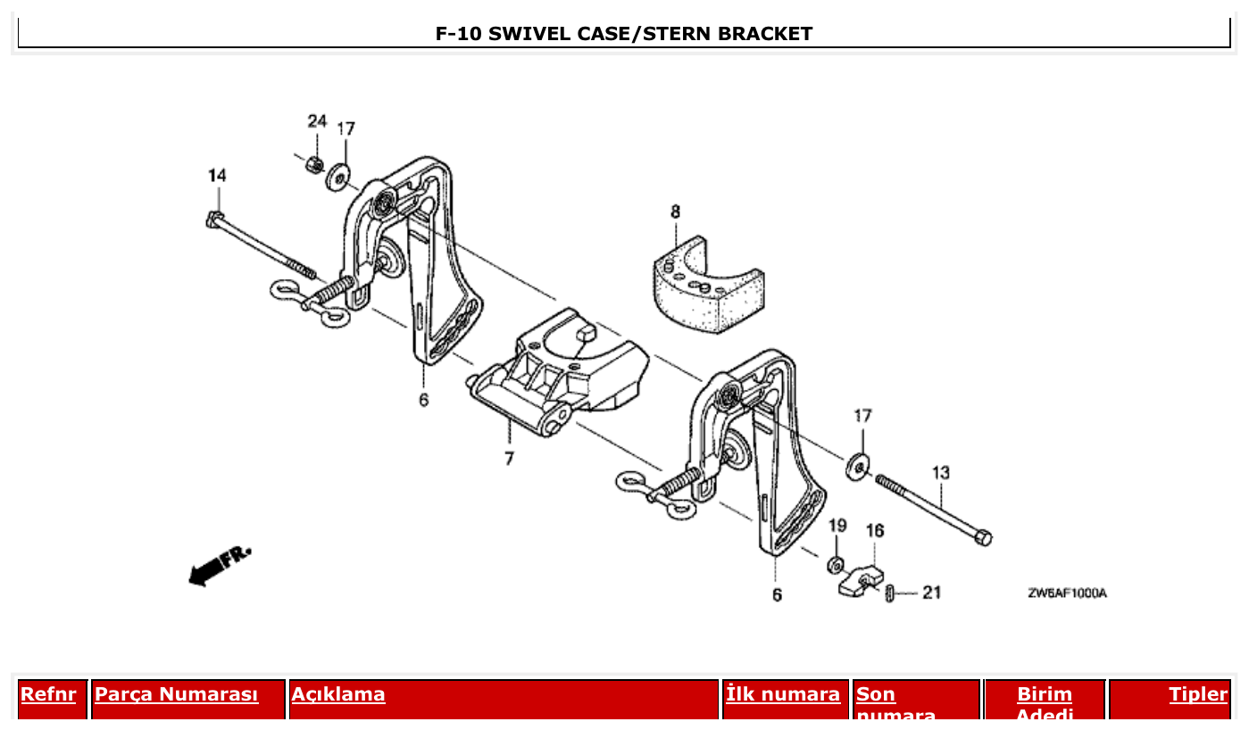 Honda BF2.3D6 SWIVEL CASE/STERN BRACKET parts diagram