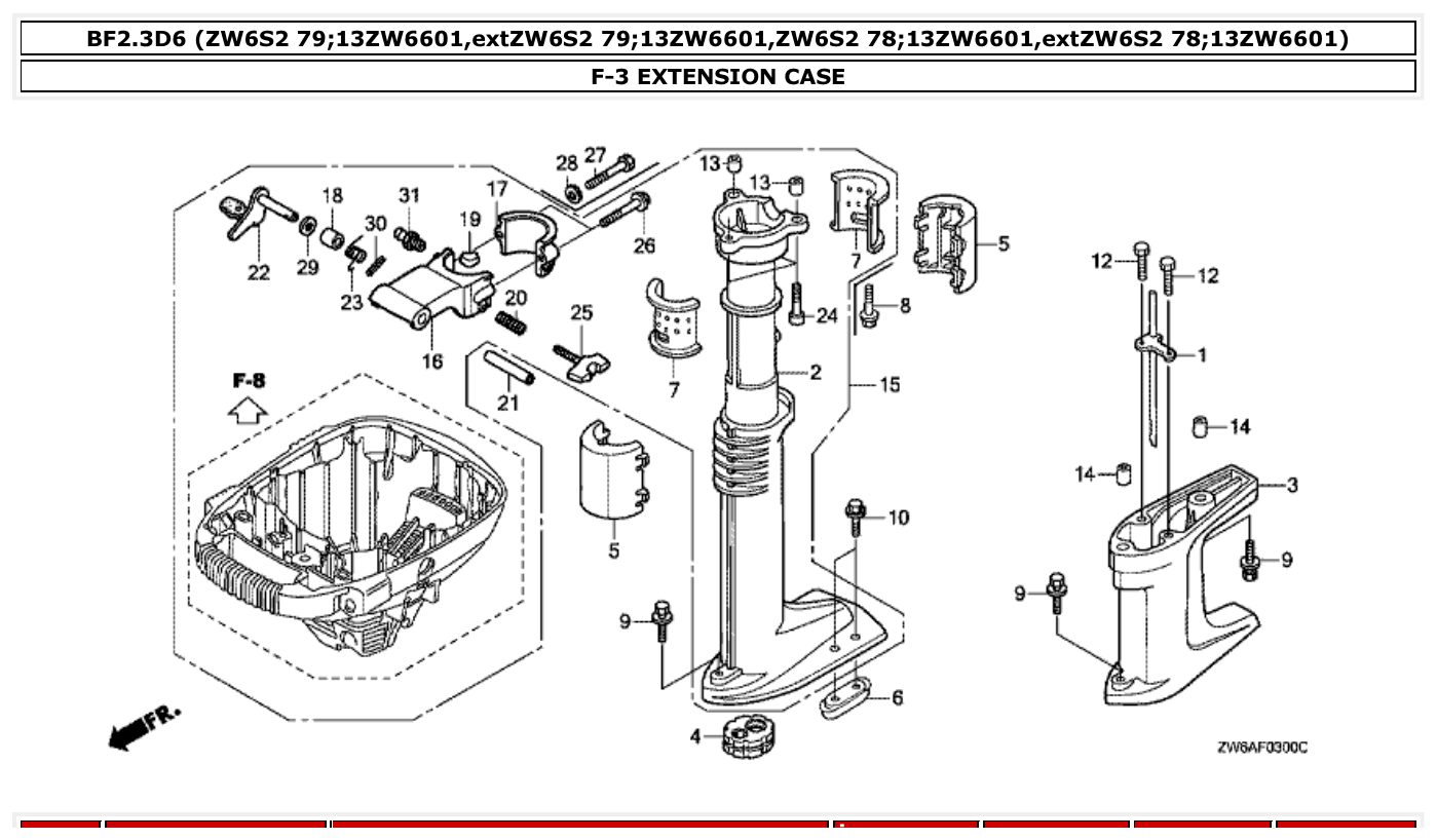 Honda BF2.3D6 EXTENSION CASE parts diagram