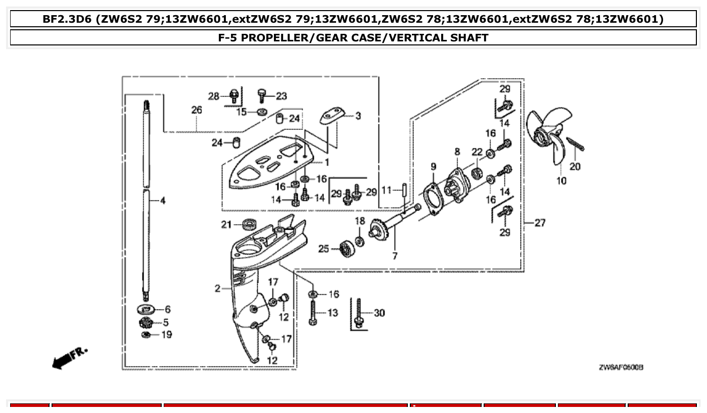 Honda BF2.3D6 PROPELLER/GEAR CASE/VERTICAL SHAFT parts diagram