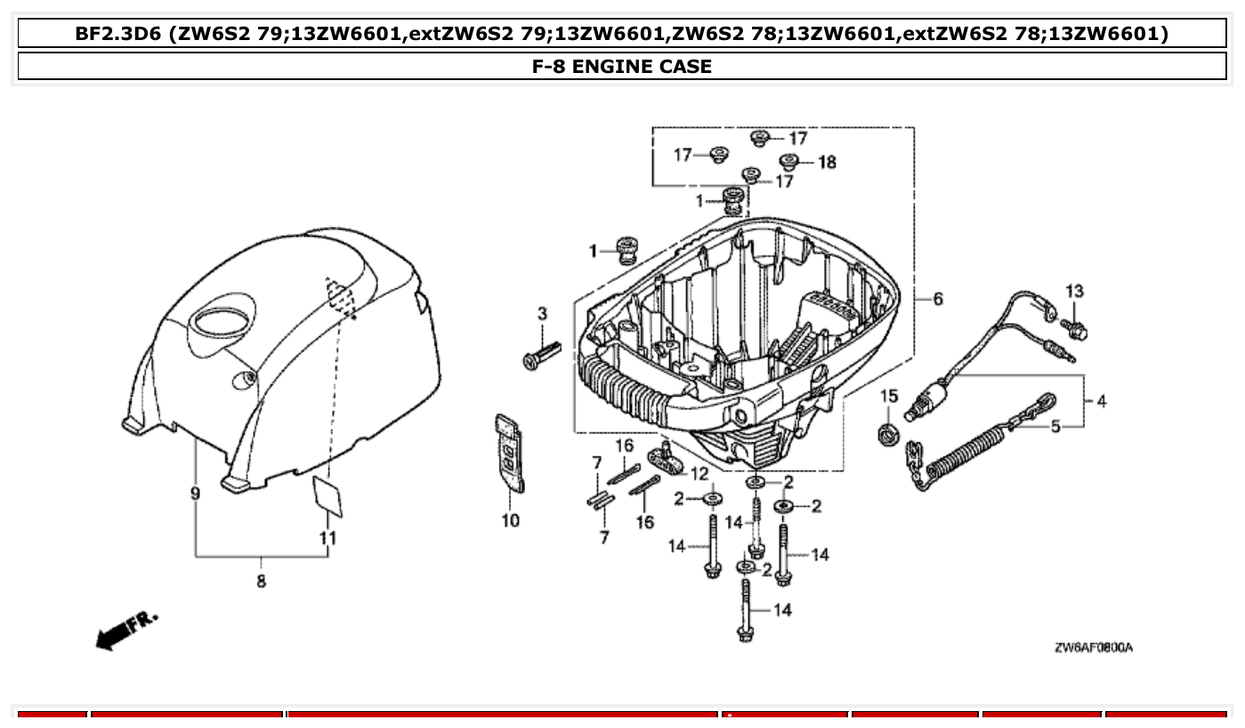 Honda BF2.3D6 ENGINE CASE parts diagram