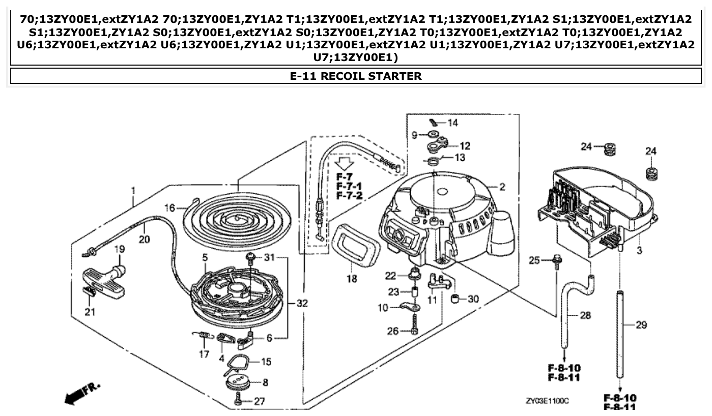 Honda BF20D3 RECOIL STARTER parts diagram