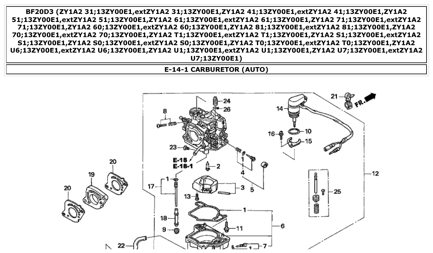 Honda BF20D3 CARBURETOR (AUTO) parts diagram