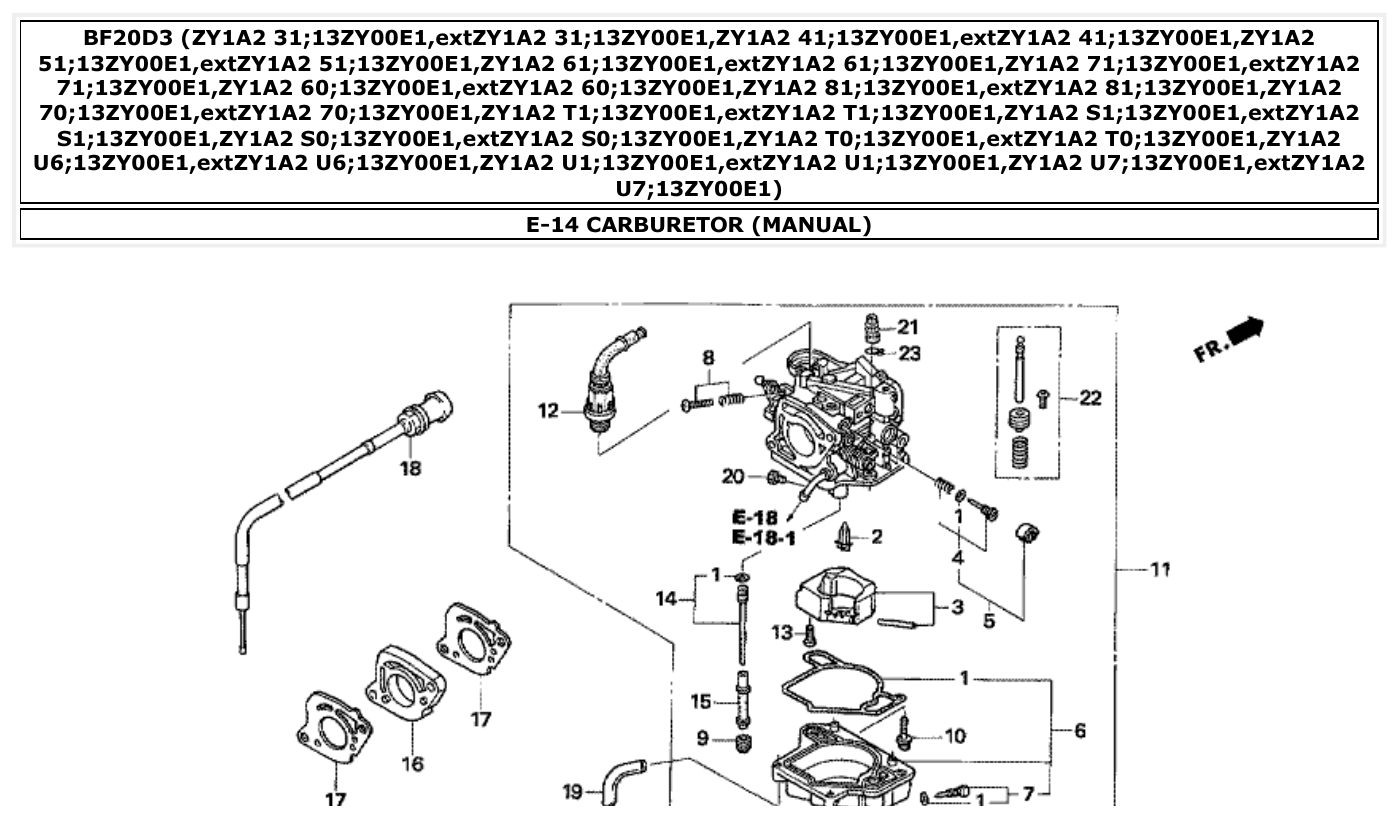 Honda BF20D3 CARBURETOR (MANUAL) parts diagram