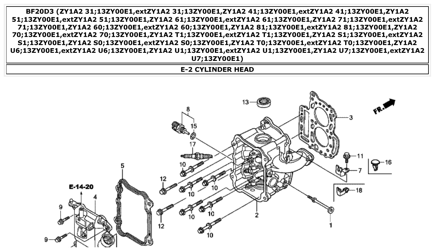 Honda BF20D3 CYLINDER HEAD parts diagram