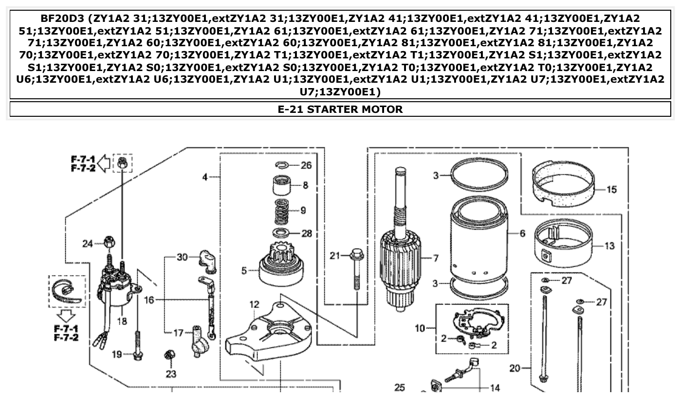 Honda BF20D3 STARTER MOTOR parts diagram