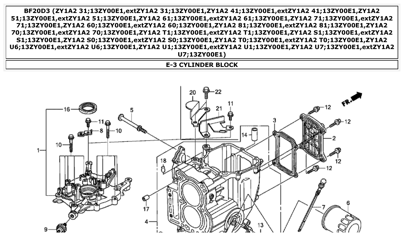 Honda BF20D3 CYLINDER BLOCK parts diagram