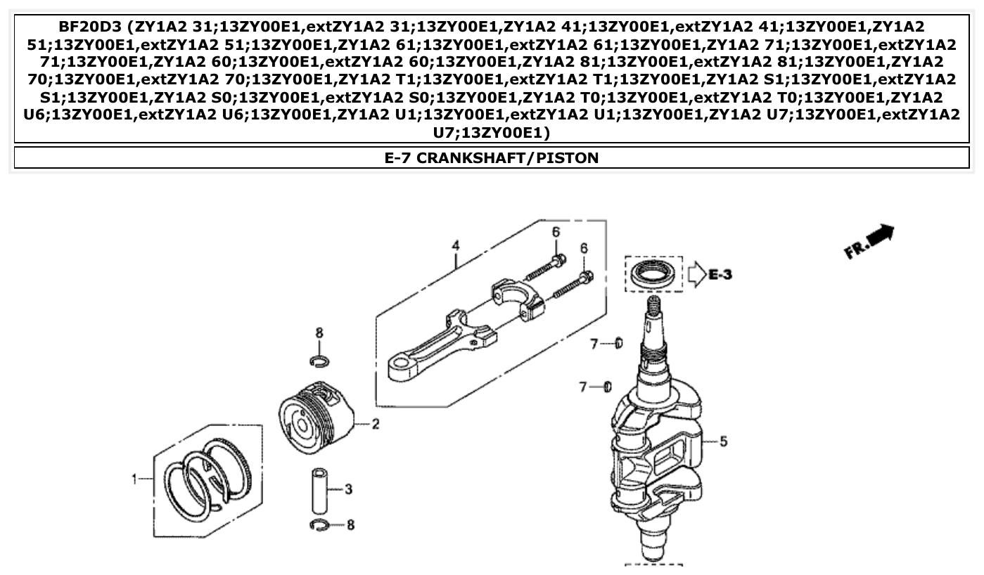 Honda BF20D3 CRANKSHAFT/PISTON parts diagram