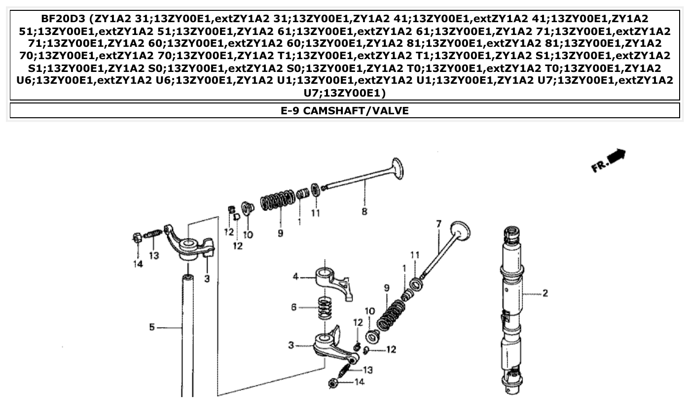 Honda BF20D3 CAMSHAFT/VALVE parts diagram