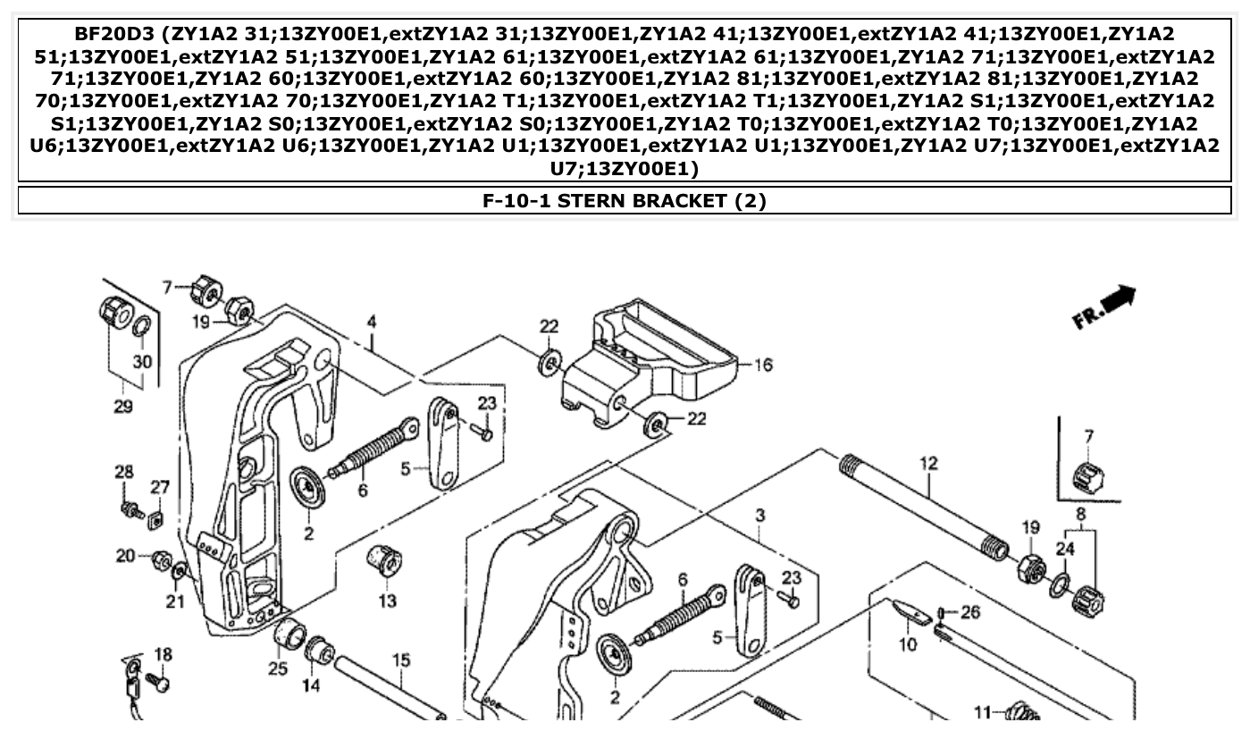 Honda BF20D3 STERN BRACKET (2) parts diagram
