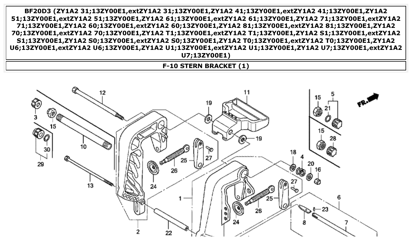 Honda BF20D3 STERN BRACKET (1) parts diagram