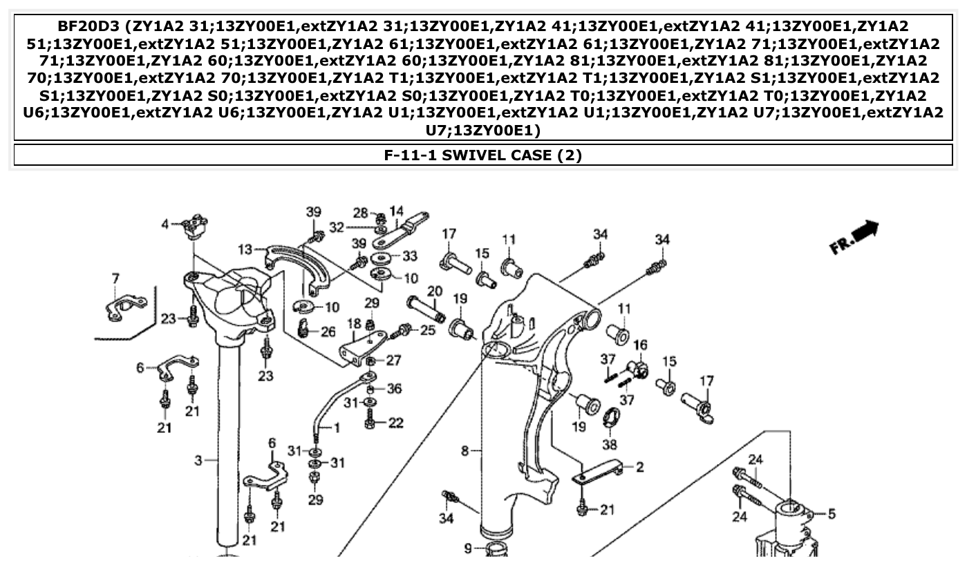 Honda BF20D3 SWIVEL CASE (2) parts diagram