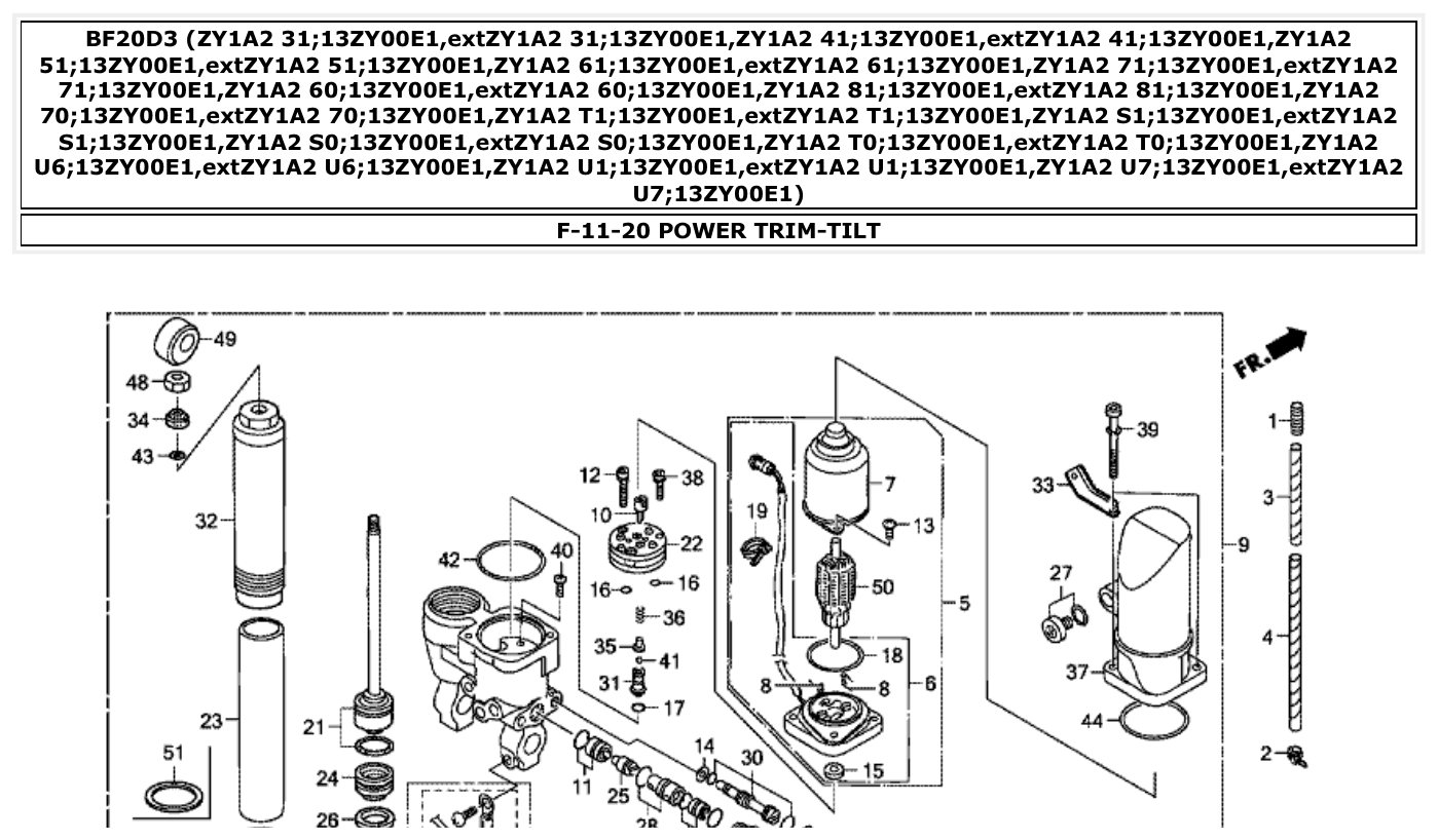 Honda BF20D3 POWER TRIM-TILT parts diagram