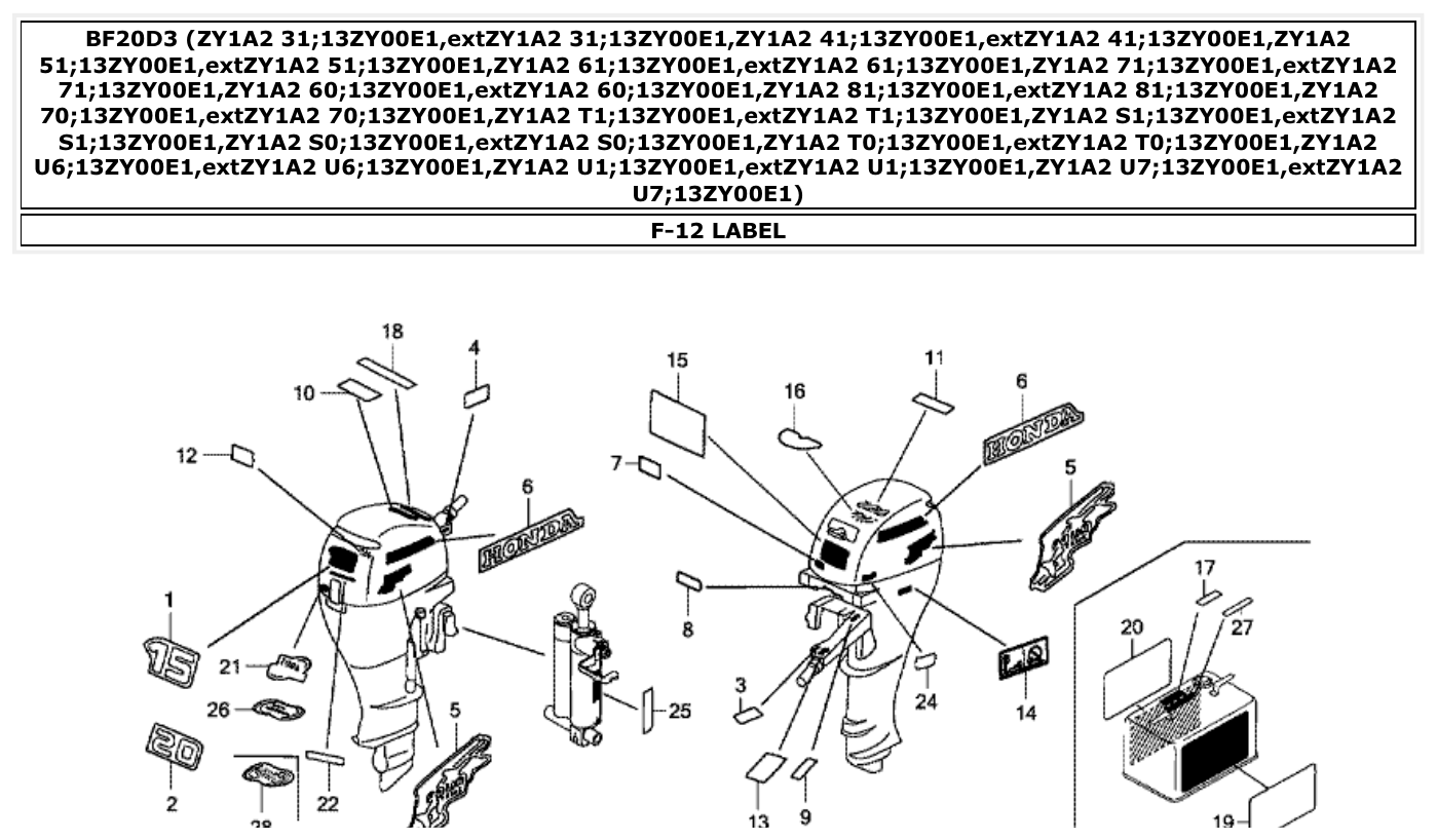 Honda BF20D3 LABEL parts diagram
