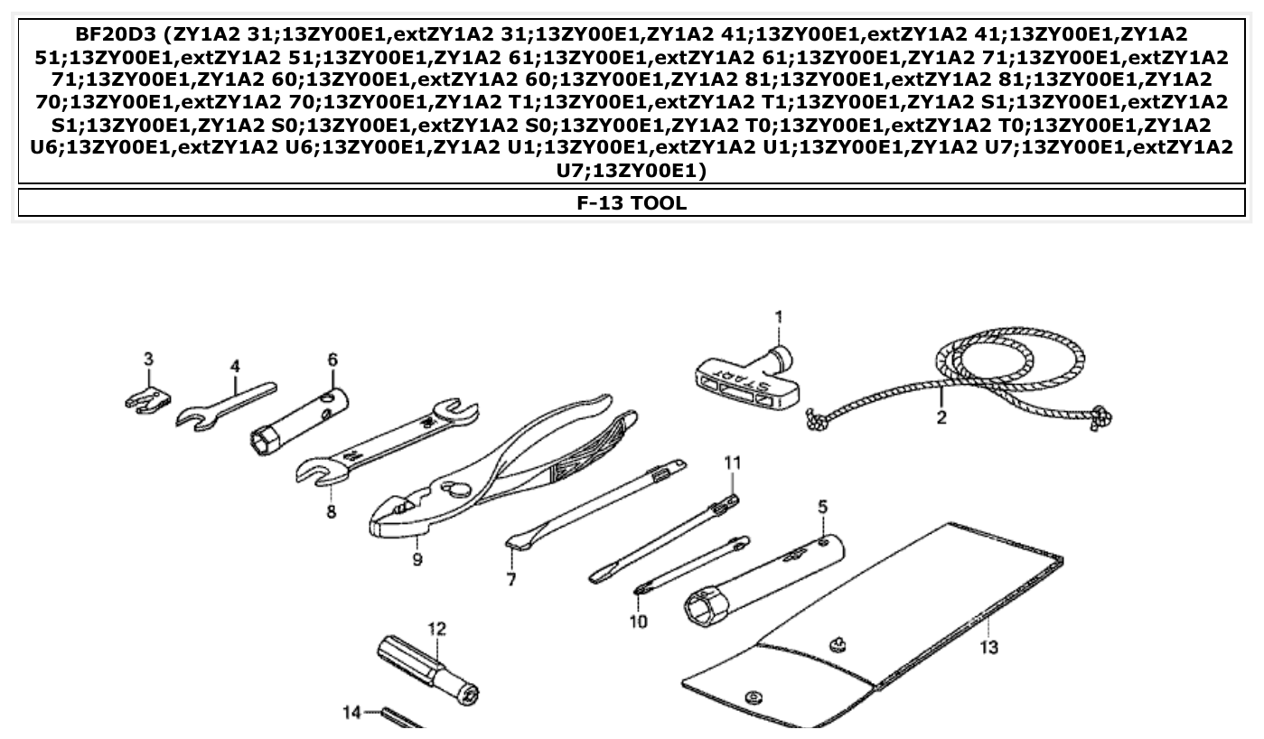 Honda BF20D3 TOOL parts diagram