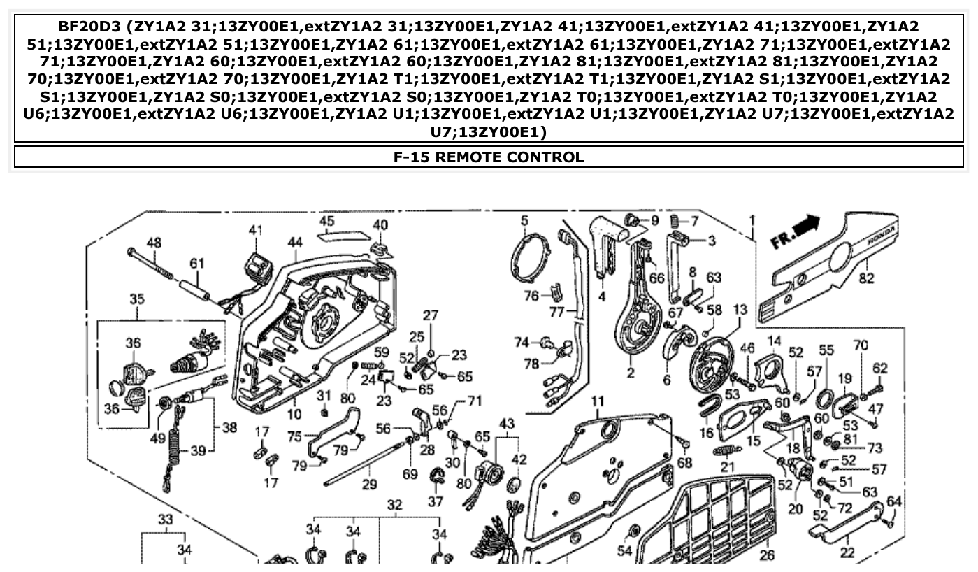 Honda BF20D3 REMOTE CONTROL parts diagram