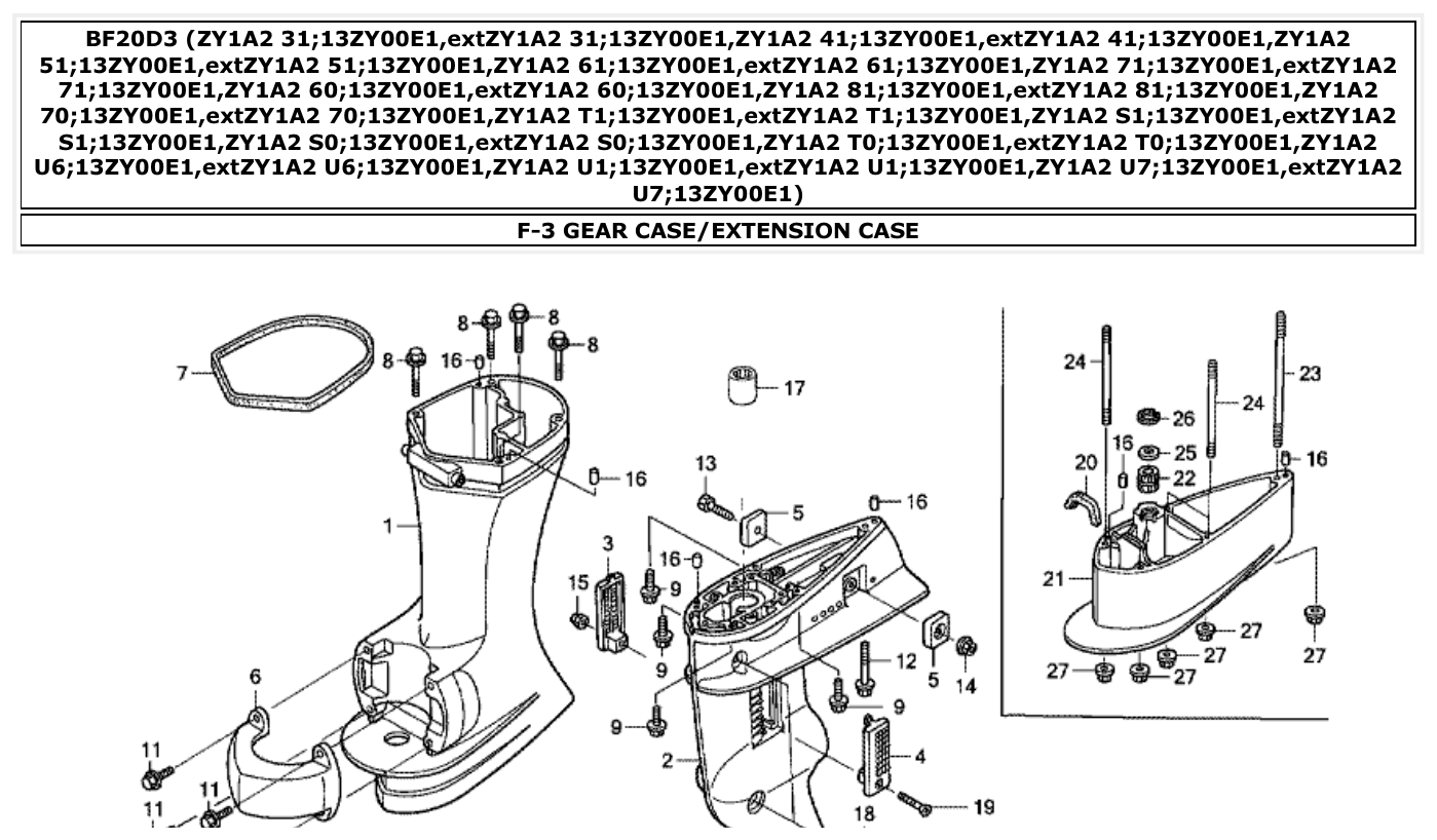 Honda BF20D3 GEAR CASE/EXTENSION CASE parts diagram
