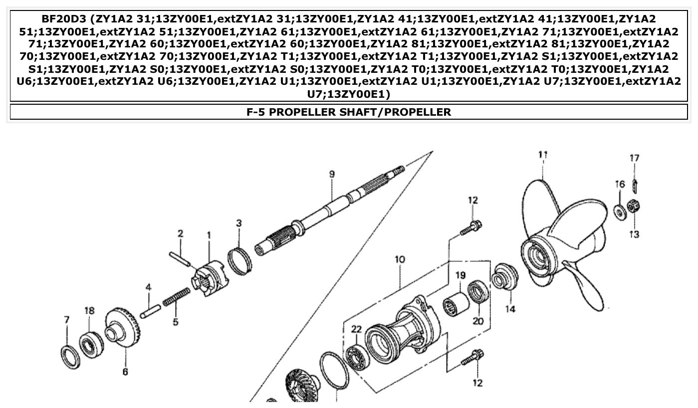 Honda BF20D3 PROPELLER SHAFT/PROPELLER parts diagram