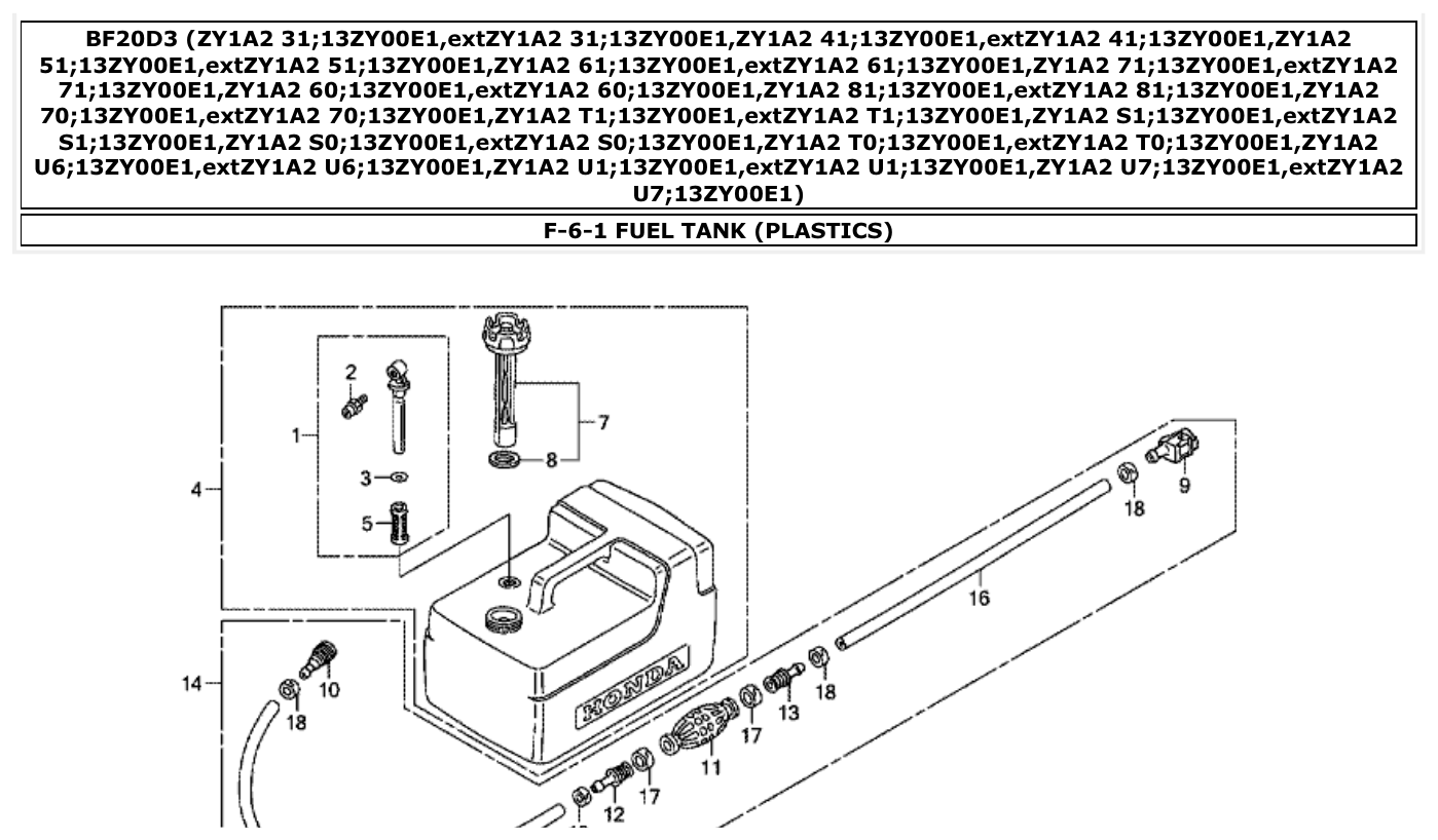 Honda BF20D3 FUEL TANK (PLASTICS) parts diagram