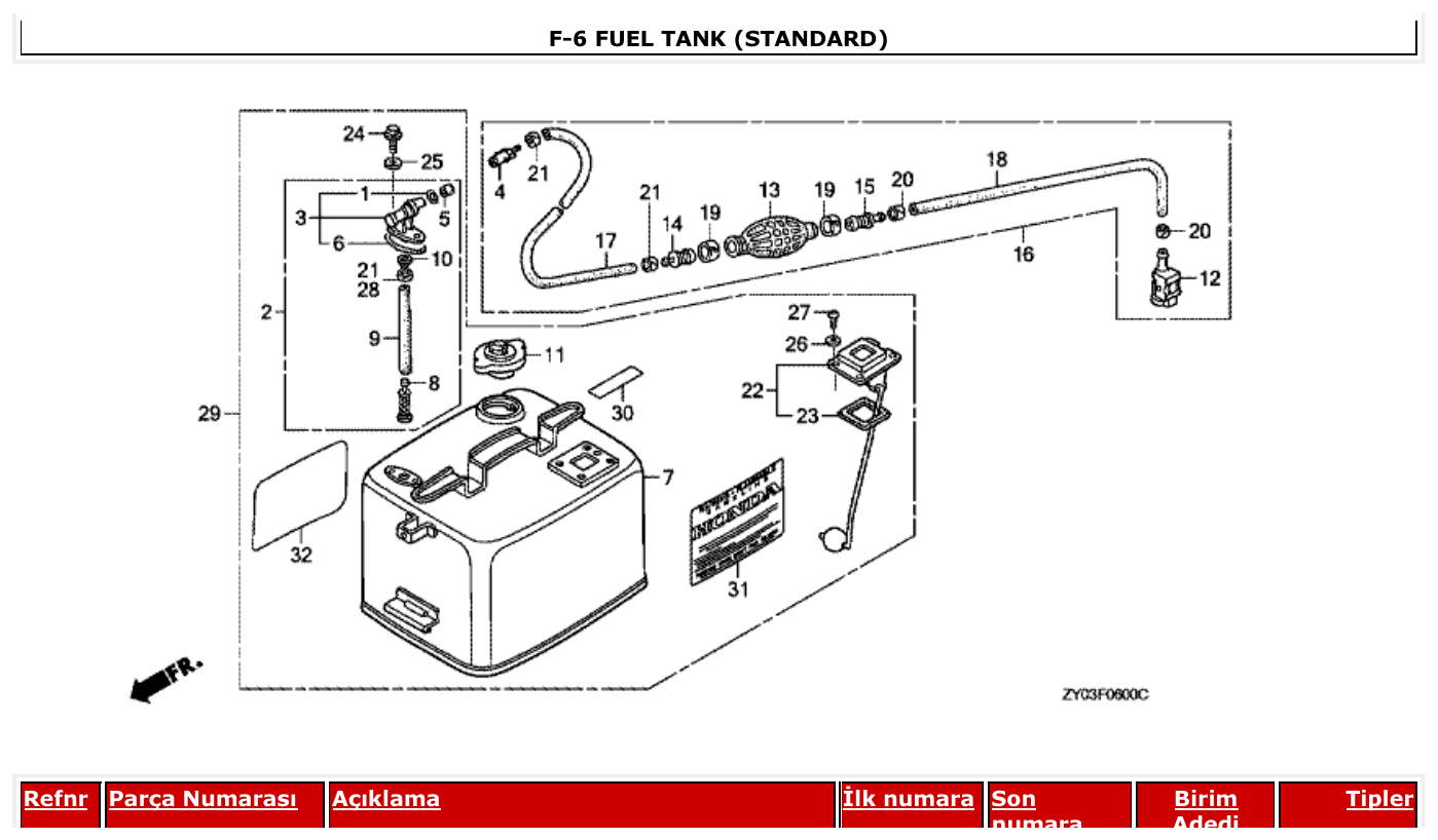 Honda BF20D3 FUEL TANK (STANDARD) parts diagram