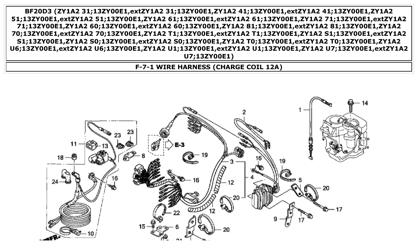 Honda BF20D3 WIRE HARNESS (CHARGE COIL 12A) parts diagram