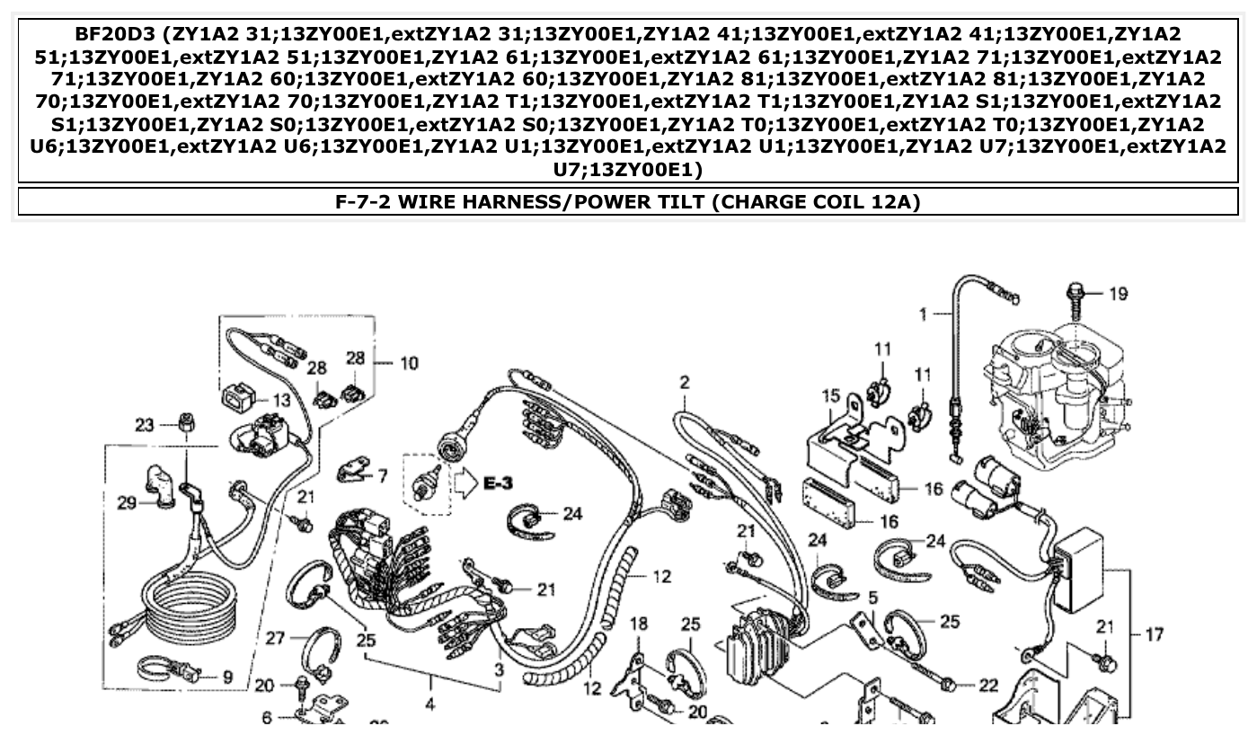 Honda BF20D3 WIRE HARNESS/POWER TILT (CHARGE COIL 12A) parts diagram