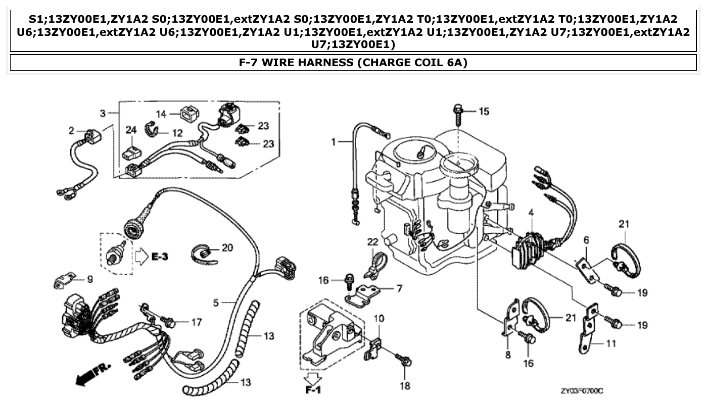 Honda BF20D3 WIRE HARNESS (CHARGE COIL 6A) parts diagram